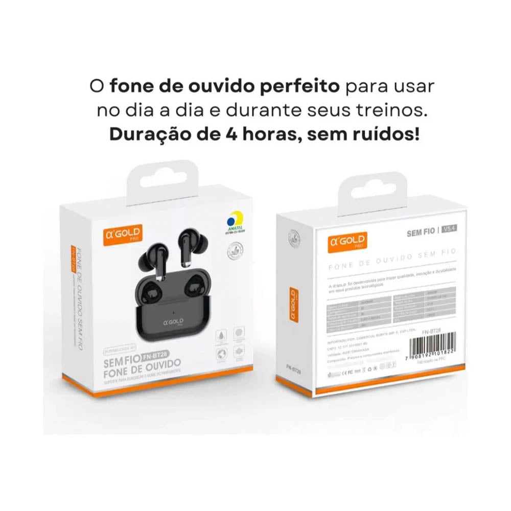 Fone De Ouvido Bluetooth aGold C/ Estojo de Carregamento + Capa Protetora BT 5.4 - FN-BT28