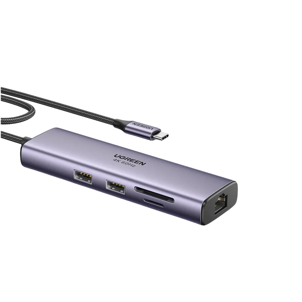 Adaptador Ugreen Revodok Usb-C 7 em 1 - Hdmi RJ45 Pd 2x Usb 3.0 Leitor Cartão - CM512 - 60515