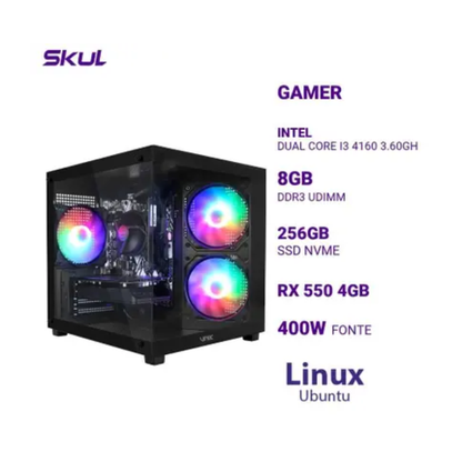 Computador Gamer Skul 3000 Intel I3-4160 3.60Ghz 8gb Ddr3 Ssd 256gb Nvme RX 550 4Gb Fonte 400W