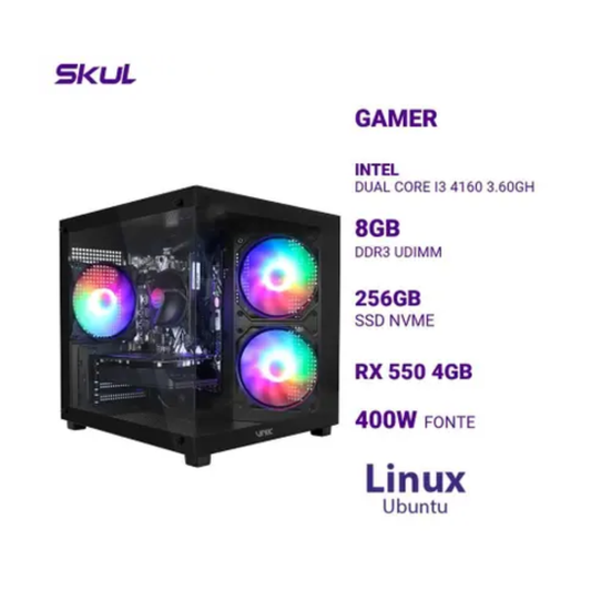 Computador Gamer Skul 3000 Intel I3-4160 3.60Ghz 8gb Ddr3 Ssd 256gb Nvme RX 550 4Gb Fonte 400W
