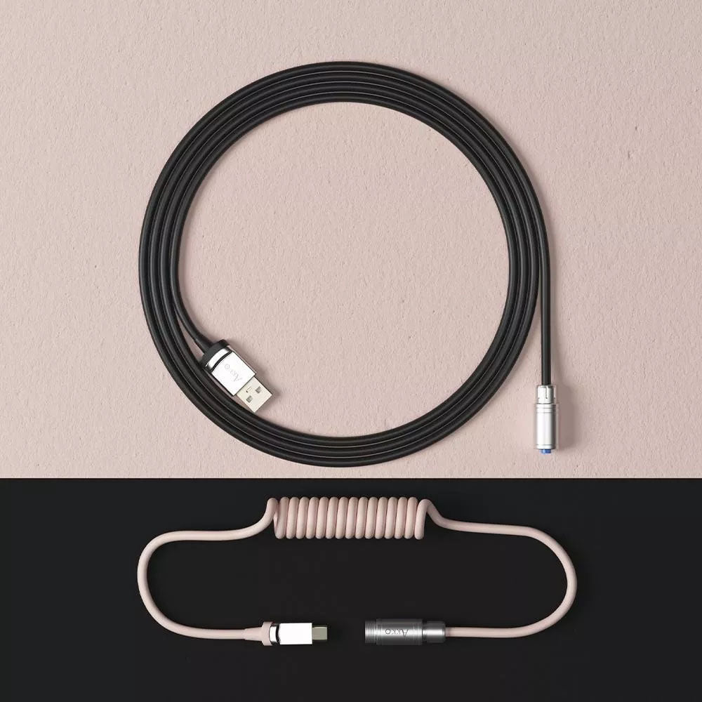 Cabo Enrolado Aviator Para Teclado Usb-A x Usb-C Akko V2 Preto e Rosa