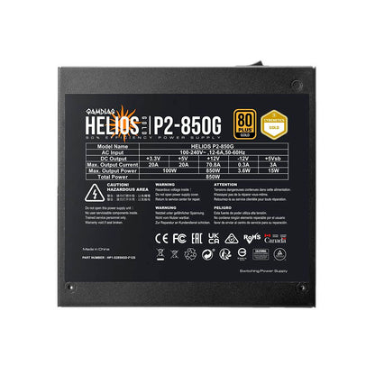 Fonte Real Atx 850w Gamdias Helios 80 Plus Gold PFC Ativo Pcie 5.0 Atx 3.0 - HELIOS P2-850G