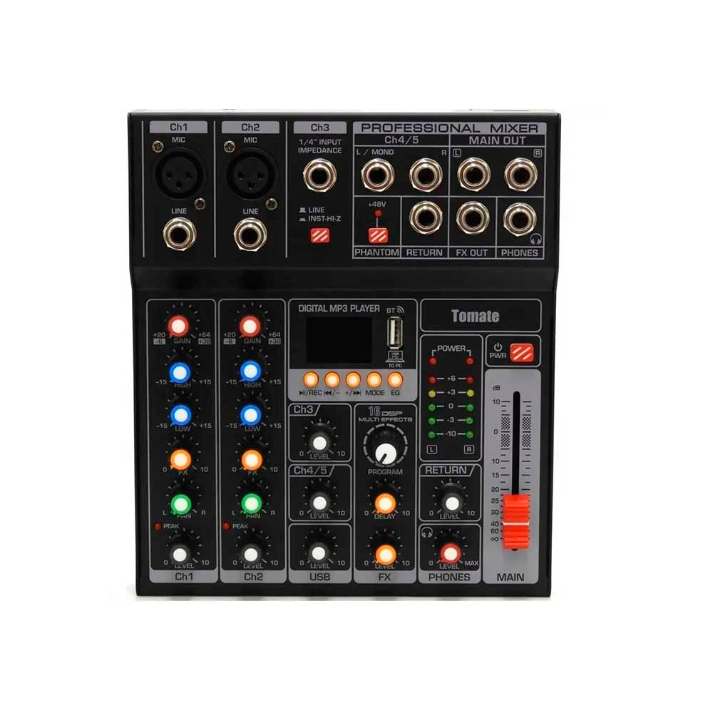 Mesa De Som Tomate USB Mixer 5 Canais TYT-005