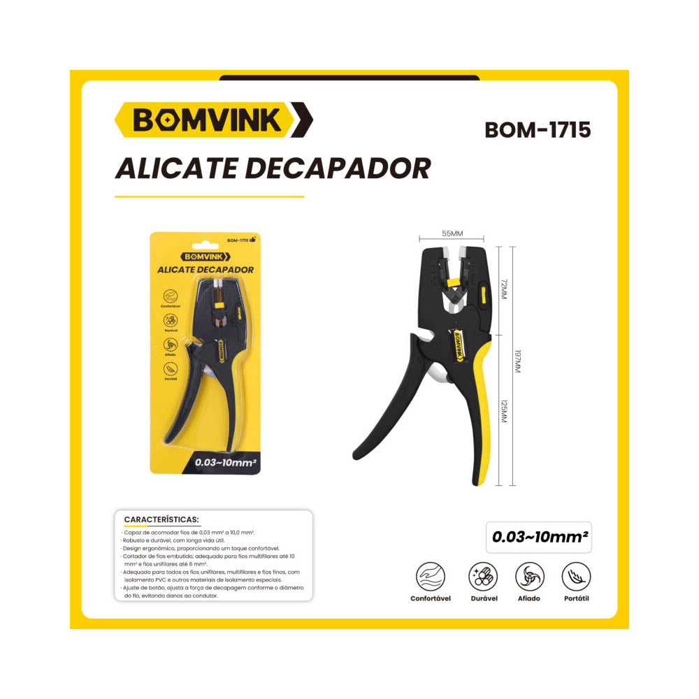 Alicate Decapador 0.03~10mm² BomVink - BOM-1715 Truedata