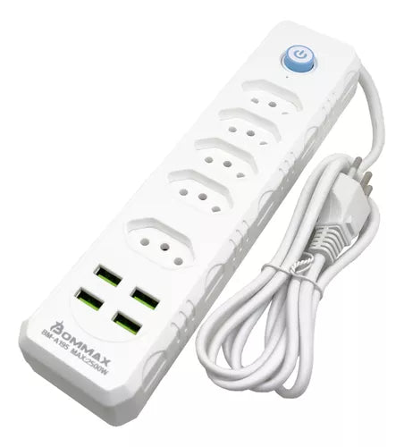 Filtro de Linha Protetor Eletronico 5 Tomadas Bommax 2500w C/ 4 Usb - BM-A195