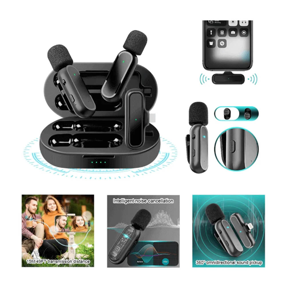 Kit C/ 2 Microfones Sem Fio Lapela Tipo-C aGold C/ Redução de Ruído e Base de Carregamento - MCF-11