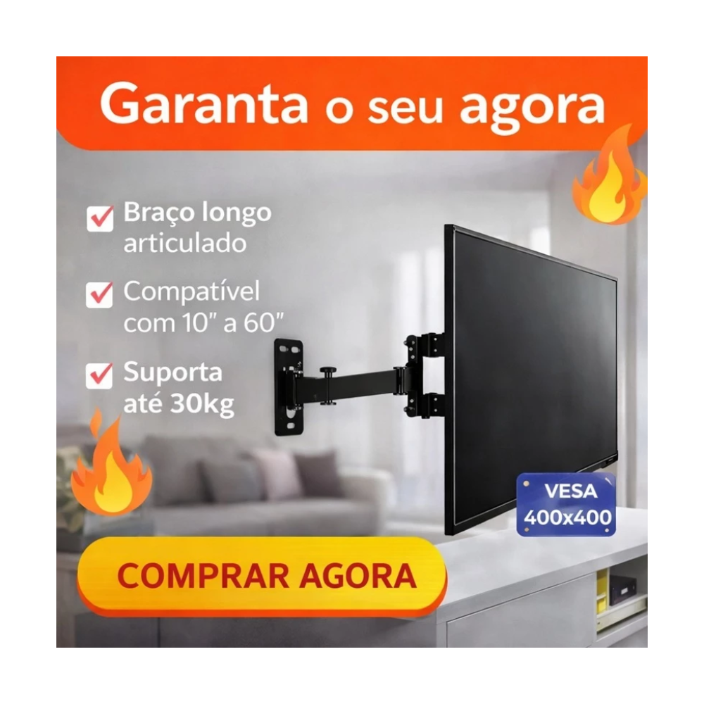 Suporte Para Tv 10 A 60 Pols. Articulado Vesa Até 30Kg - C314