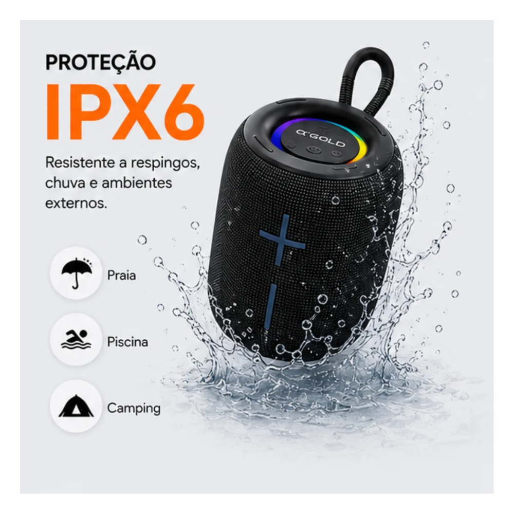 Caixa de Som Mini Portátil Bluetooth aGold Plus 10W RGB  IPX6 - SM-51