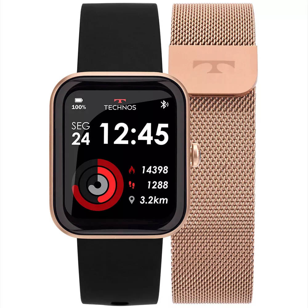 Relógio de Pulso SmartWatch Technos Connect Max C/ 2 Pulseiras Prata e Rosé - TMAXAC/5J