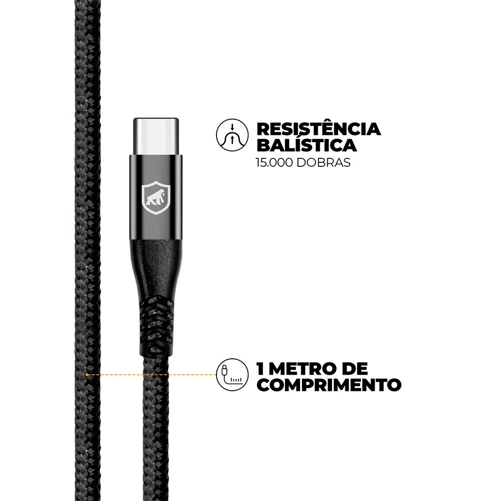 Cabo de Dados USB Tipo C 1,0m GShield Raptor Preto - GS-9020