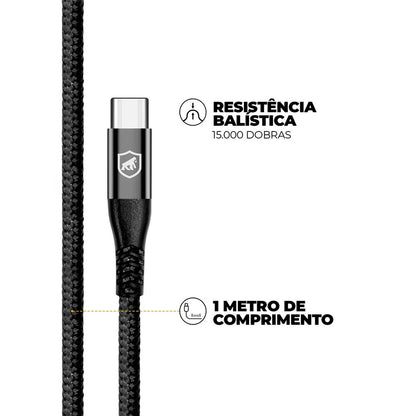 Cabo de Dados USB Tipo C 1,0m GShield Raptor Preto - GS-9020