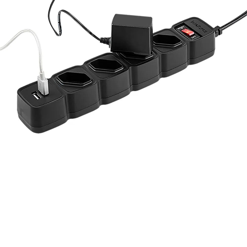 Filtro de Linha 4 Tomadas Intelbras C/ 2 Usb Preto EPE 204 - 4824205