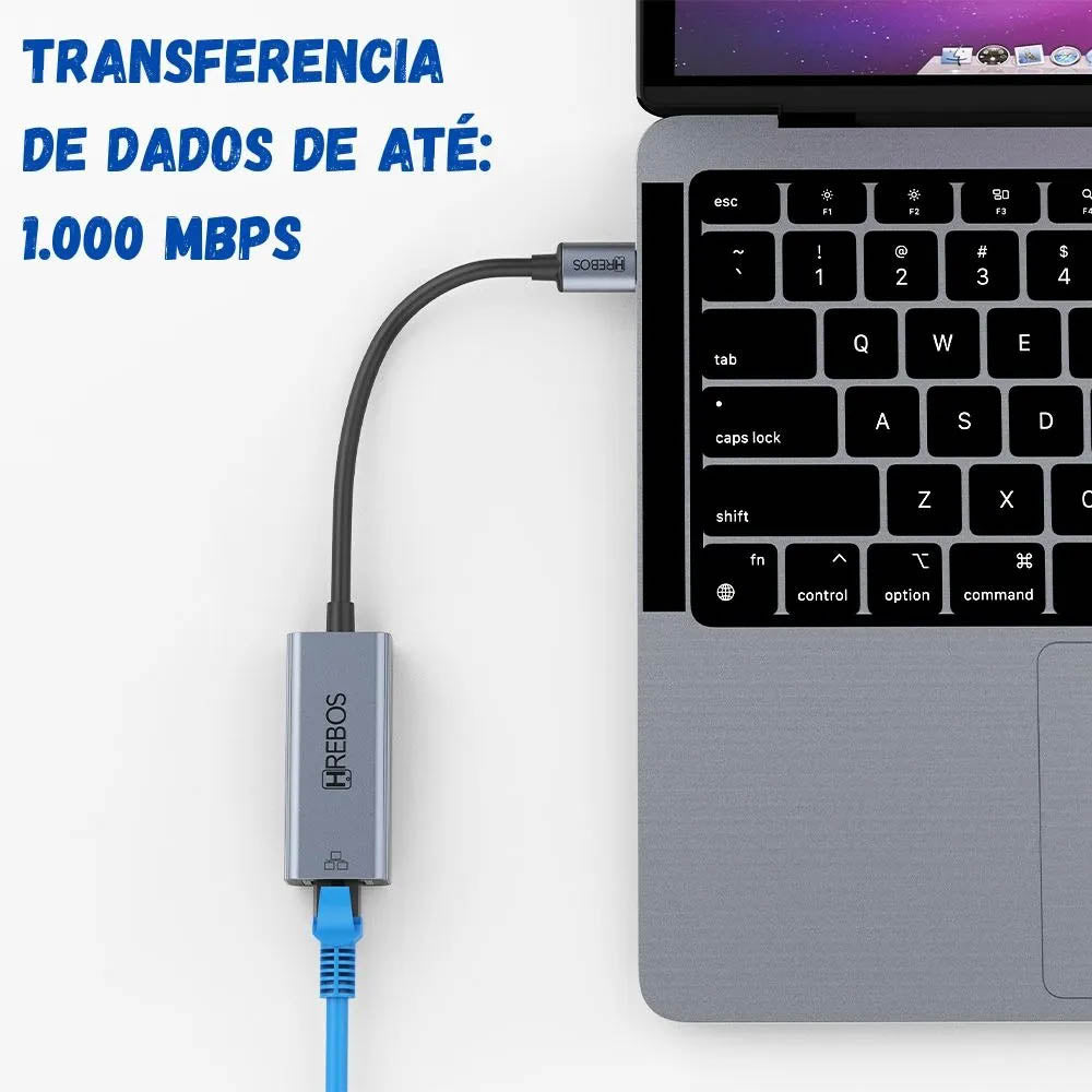 Adaptador Usb Tipo C Para Rj45 10/100/1000 2.5Gb Hrebos Ad-217 Aluminio