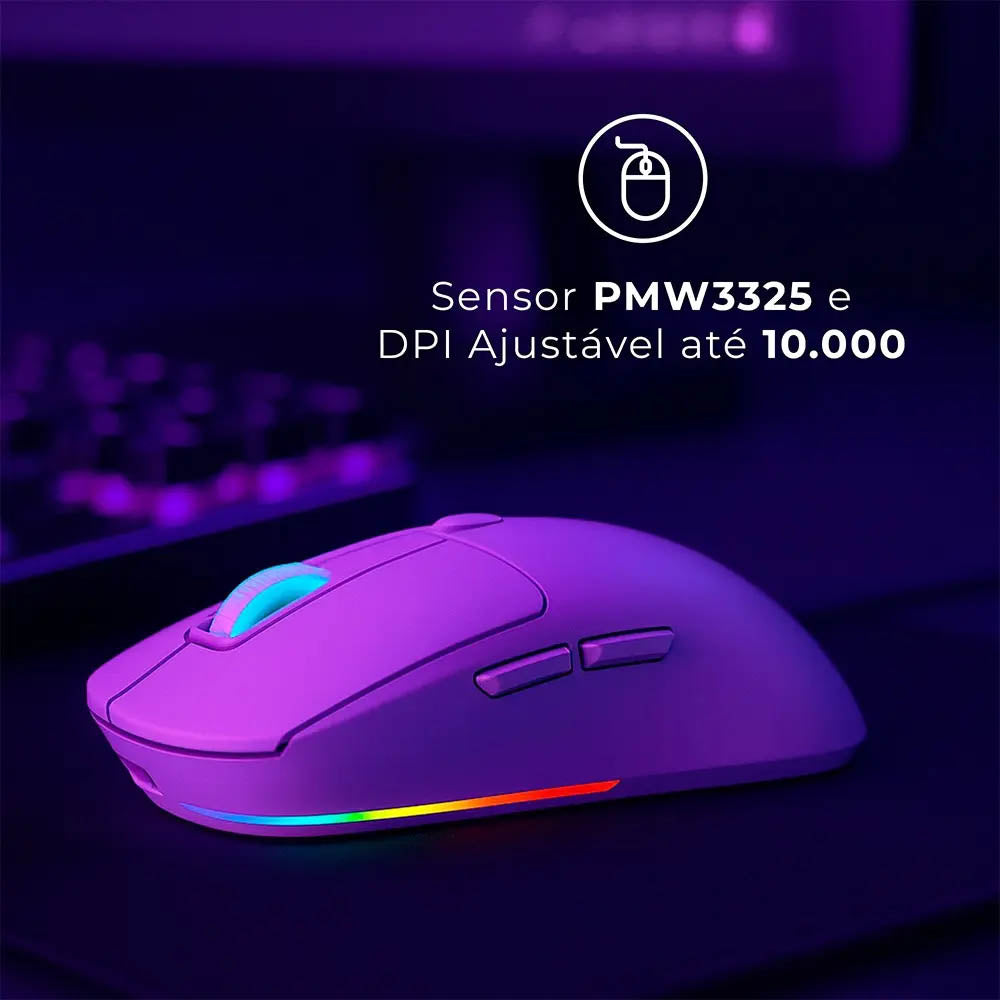Mouse Gamer Sem Fio Recarregável C/ Base Warrior Magnus 6 Botoes 10000dpi Branco - MO422