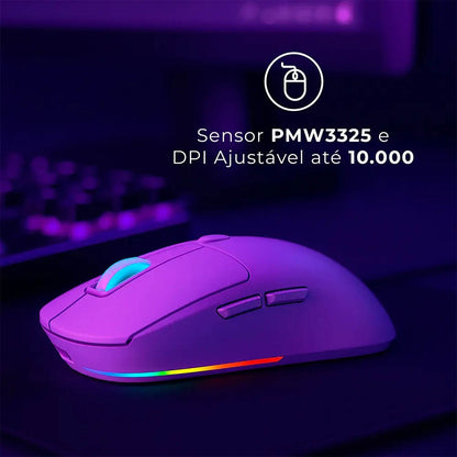 Mouse Gamer Sem Fio Recarregável C/ Base Warrior Magnus 6 Botoes 10000dpi Branco - MO422