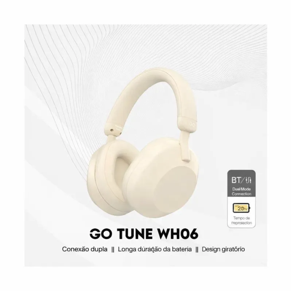 Headset Sem Fio Bluetooth + P3 Fantech GO Tune Bege - WH06