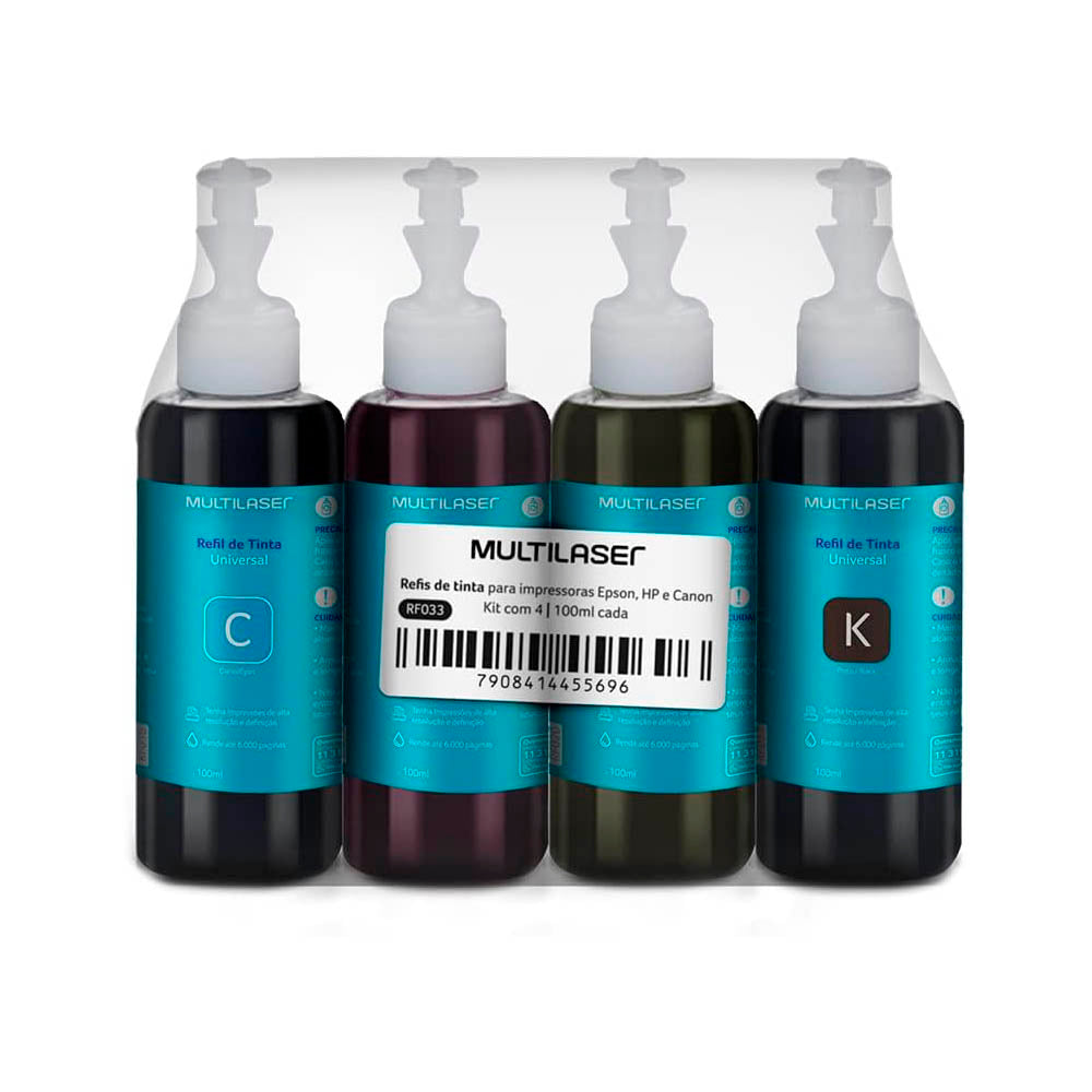 Kit Refil de Tinta Universal Multi para Impressoras Epson / Canon / HP 100ml c/ 4 Cores - RF033