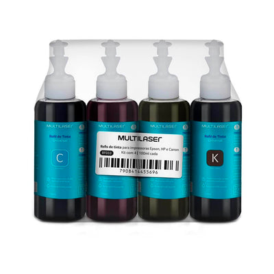 Kit Refil de Tinta Universal Multi para Impressoras Epson / Canon / HP 100ml c/ 4 Cores - RF033