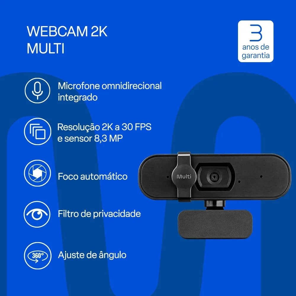 Webcam Usb 2K Multi C/ Filtro de Privacidade 30fps C/ Microfone - WC057
