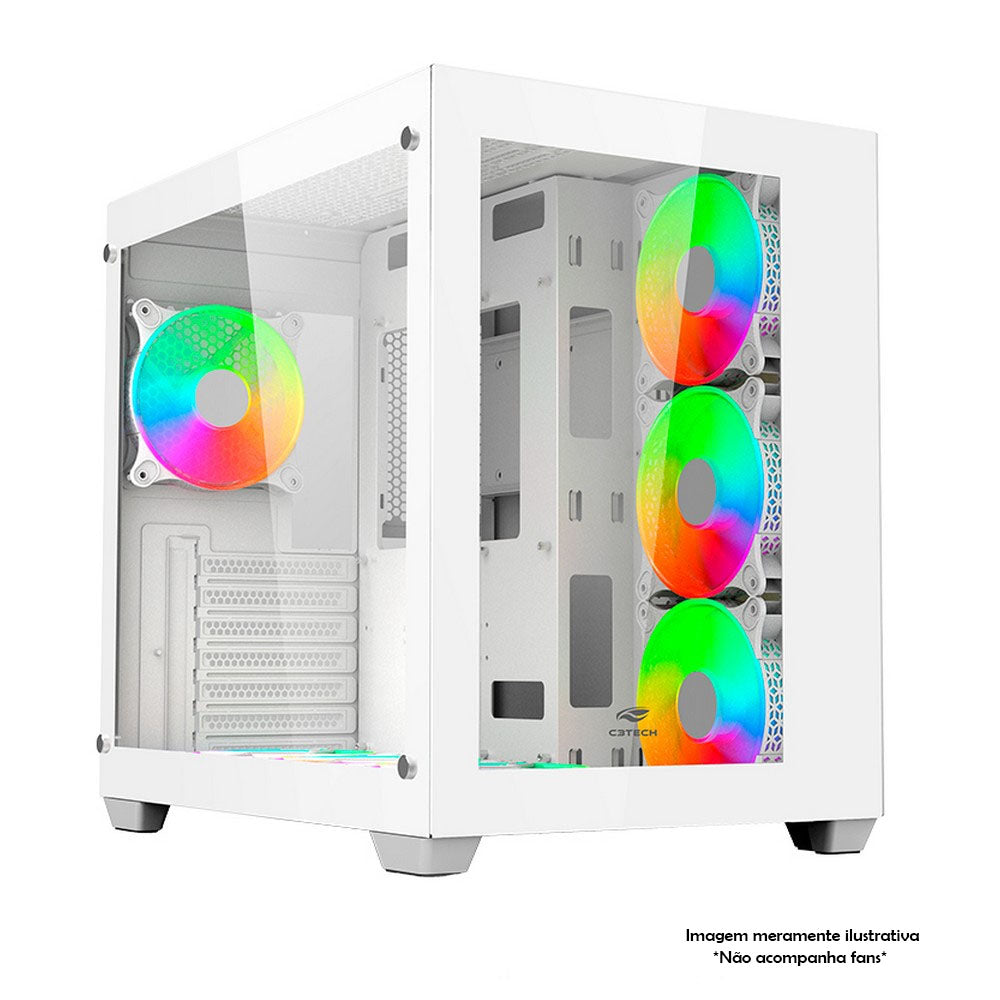Gabinete Gamer C3Tech Aquarius Mid Tower Com frente e lateral em Vidro Temperado S/ Fonte Branco - MT-G910WH