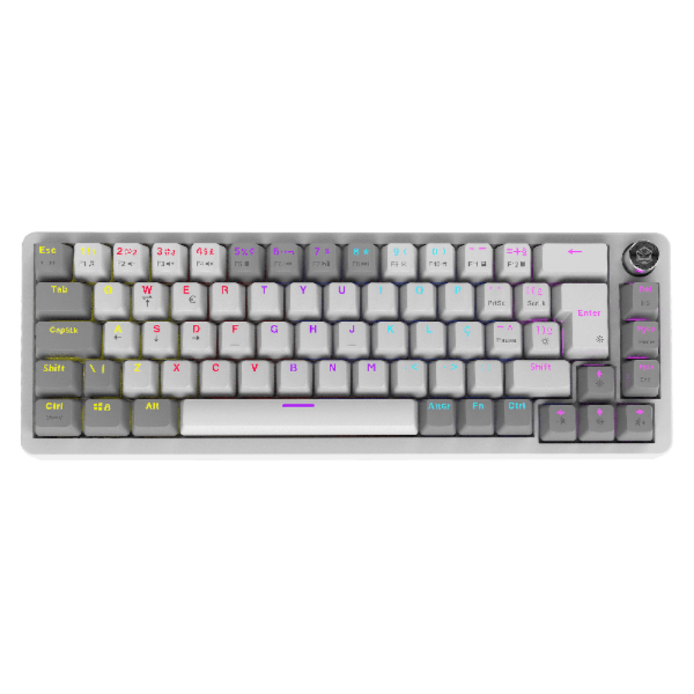 Teclado Gamer Mecanico PCYes Mecka White Ghost 65% Switch Blue Led Rainbow - TPMKWGBL