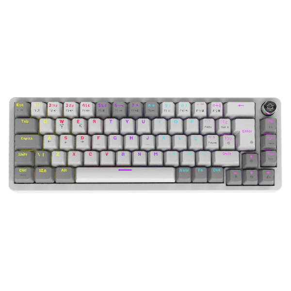 Teclado Gamer Mecanico PCYes Mecka White Ghost 65% Switch Blue Led Rainbow - TPMKWGBL