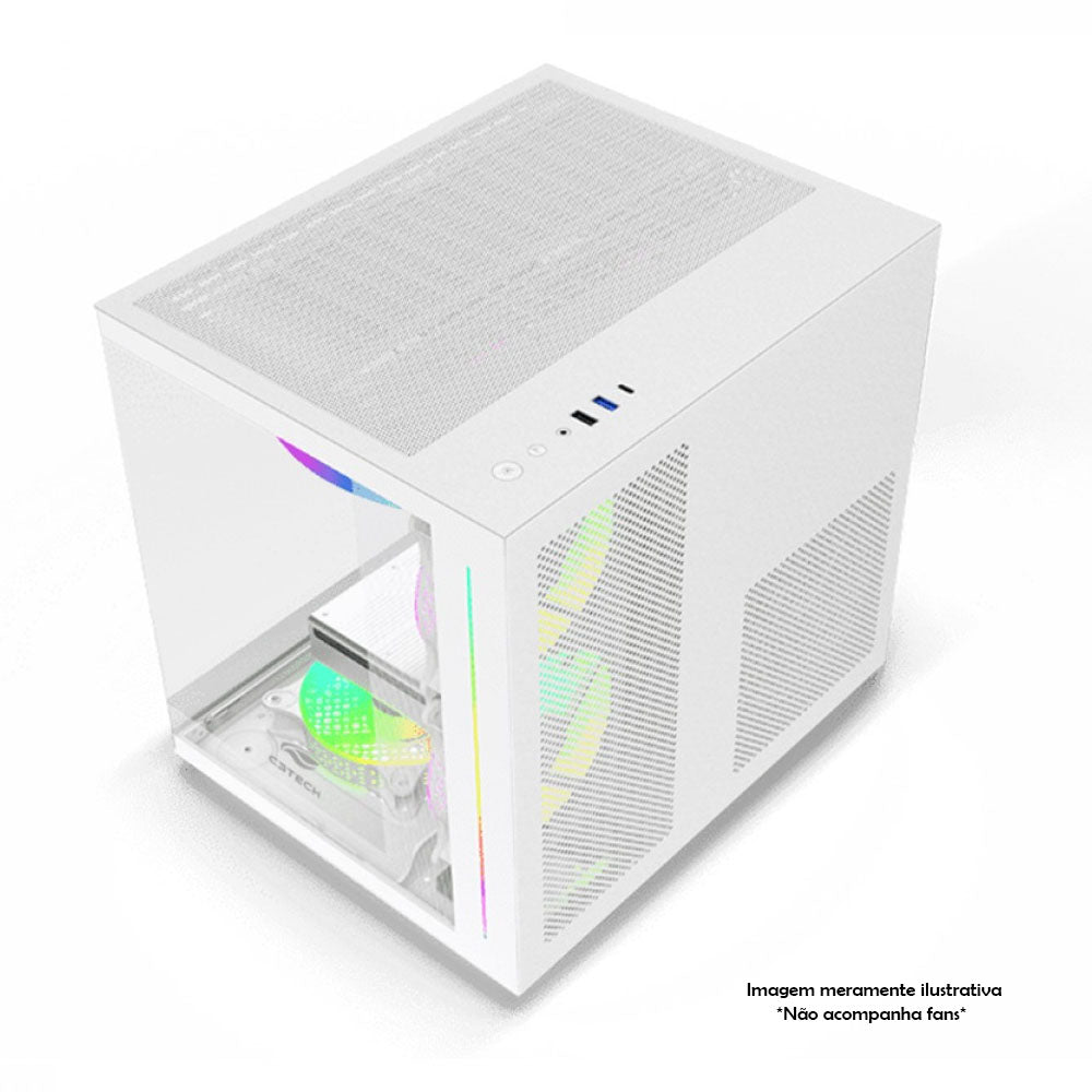 Gabinete Gamer C3Tech Aquarius Mid Tower C/ Frente e Lateral em Vidro Temperado e RGB S/ Fonte Branco - MT-G810WH