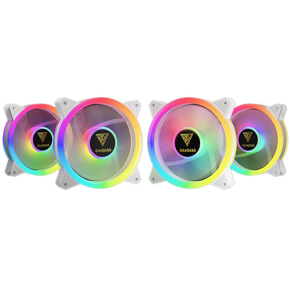Kit c/ 4 Cooler Fan para Gabinete Gamdias Aeolus RGB 120mm Branco - M2-1204R WH