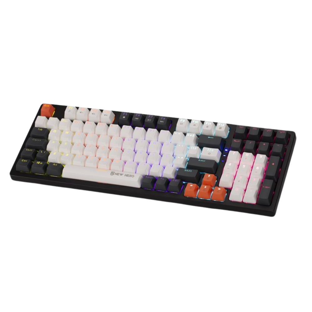 Teclado Mecanico Gamer New Hero Arkana Usb Branco e Cinza Rgb Rainbow Switch Blue - 18725