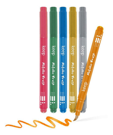 Kit Marcador Artistico Keep Metallic Brush C/ 5 Unidades Multicores Efeito Brilhante - MR057