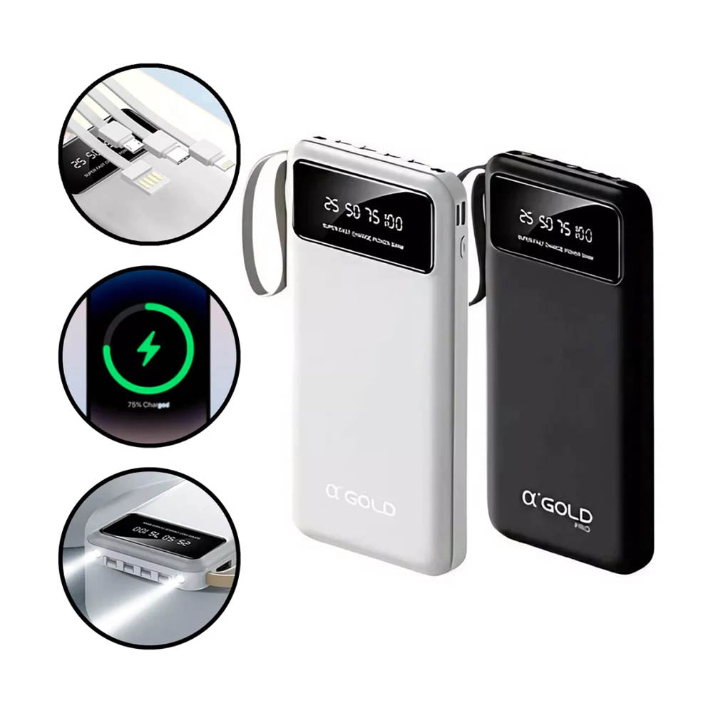 Carregador Portátil Power Bank AGold 10000Mah 3.1A Usb Tipo C e Lighting Preto C/ Display - BTE-18A
