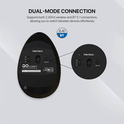 Mouse Sem Fio Ergonomico Fantech Go Comfy Silent 1600Dpi Ajustável 7 Botões Cinza - W195R Truedata