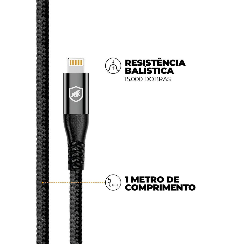 Cabo de Dados USB Tipo C P/ Lightning Iphone 1,0m GShield Raptor Preto - GS-9021