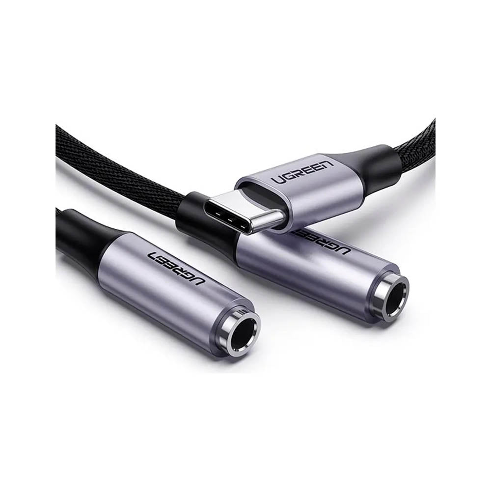 Cabo de Áudio USB Tipo C Macho p/ P2 Femea Ugreen Prata/Preto - AV144