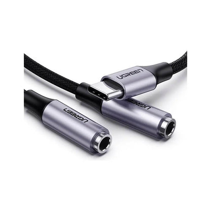 Cabo de Áudio USB Tipo C Macho p/ P2 Femea Ugreen Prata/Preto - AV144