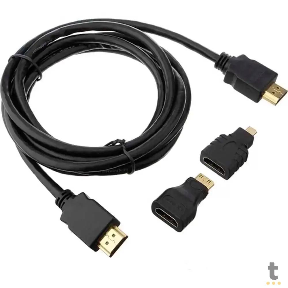 Adaptador Cabo Hdmi Para Mini Hdmi Micro Hdmi 1.5mt 3 Em 1 Full Hd Truedata
