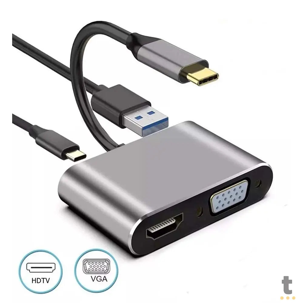 Adaptador Conversor Usb Tipo C p/ Hdmi Vga PD e Usb 4k Aoweixun Truedata