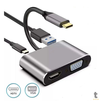 Adaptador Conversor Usb Tipo C p/ Hdmi Vga PD e Usb 4k Aoweixun