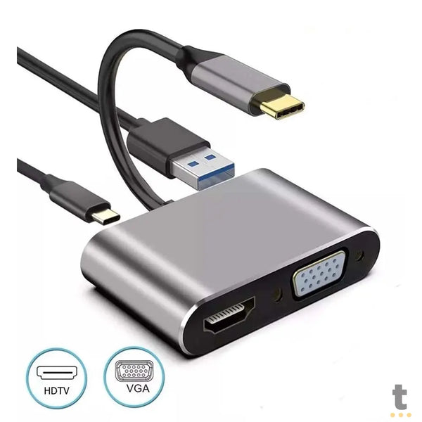 Adaptador Conversor Usb Tipo C p/ Hdmi Vga PD e Usb 4k Aoweixun