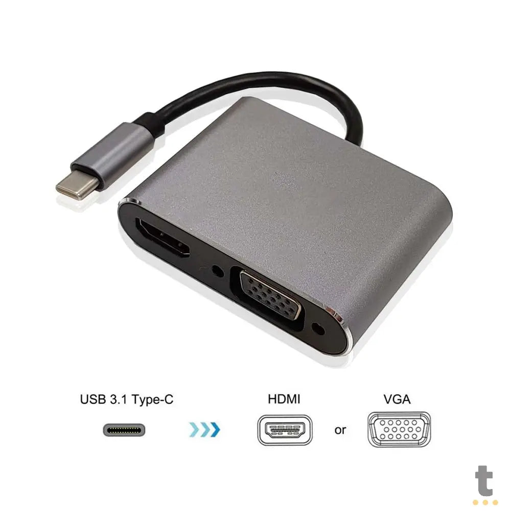 Adaptador Conversor Usb Tipo C p/ Hdmi Vga PD e Usb 4k Aoweixun Truedata