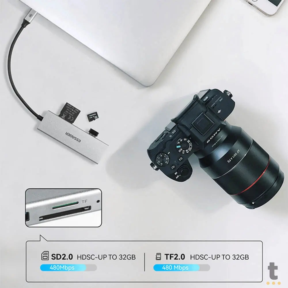 Adaptador Essager USB-C para HDMI/VGA/4 USB/RJ45/P2/SD EHBC05-FH0G-P Truedata