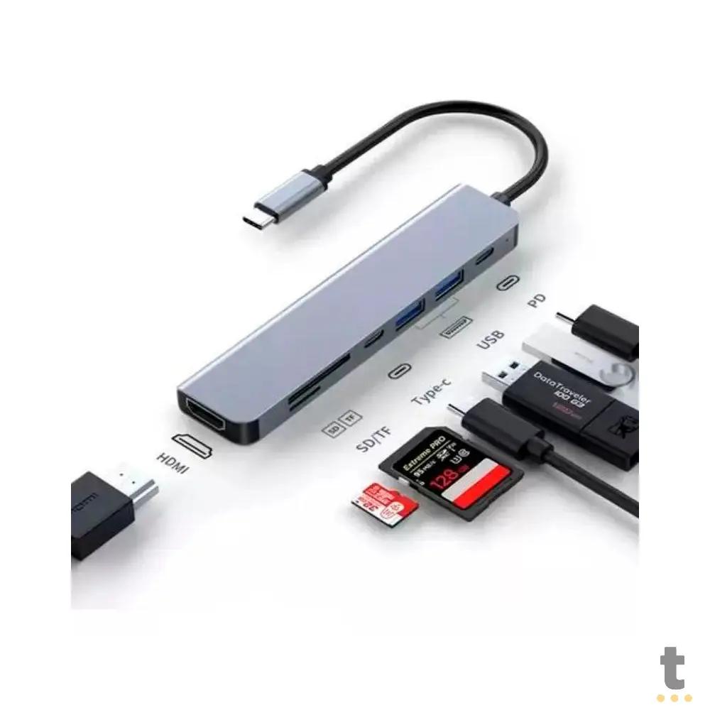 Adaptador Hub USB Tipo C Para Hdmi + 2x USB + Usb Tipo C + Leitor Cartão SD Truedata