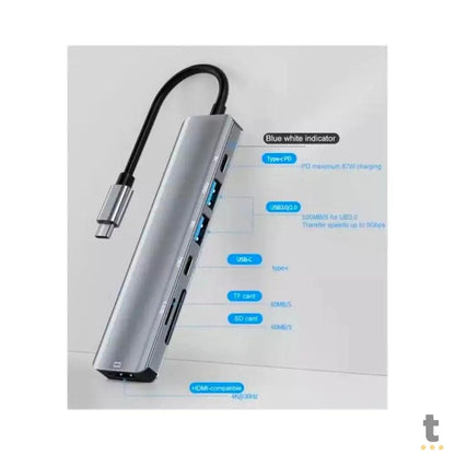 Adaptador Hub USB Tipo C Para Hdmi + 2x USB + Usb Tipo C + Leitor Cartão SD Truedata