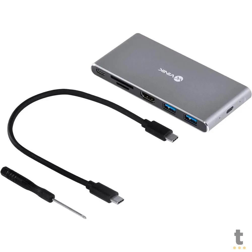 Adaptador Hub USB Tipo C Para Ssd M.2 + Hdmi + 2x USB + Usb Tipo C PD 100w + Leitor Cartão SD Vinik - DSM-5C Truedata