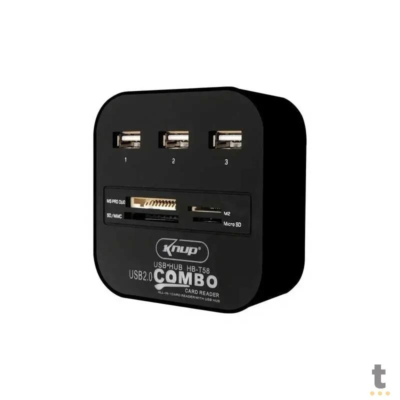 Adaptador Hub Usb 3 Portas + Leitor De Cartão De Memória Knup Hb-T58 Usb 2.0 Truedata