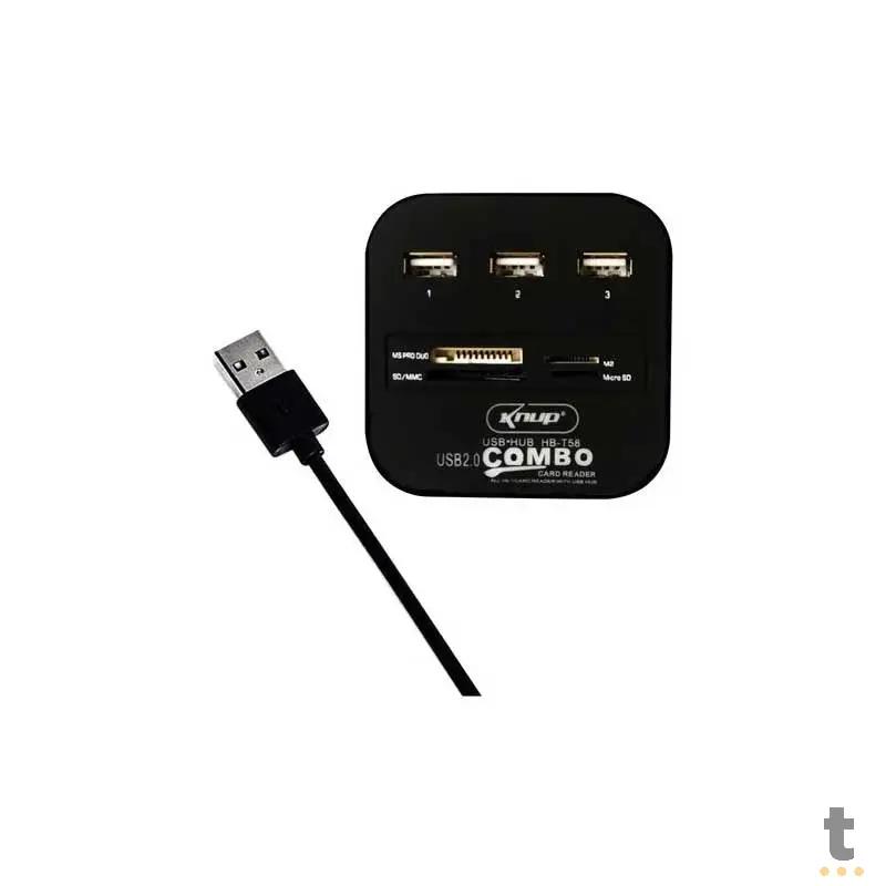 Adaptador Hub Usb 3 Portas + Leitor De Cartão De Memória Knup Hb-T58 Usb 2.0 Truedata