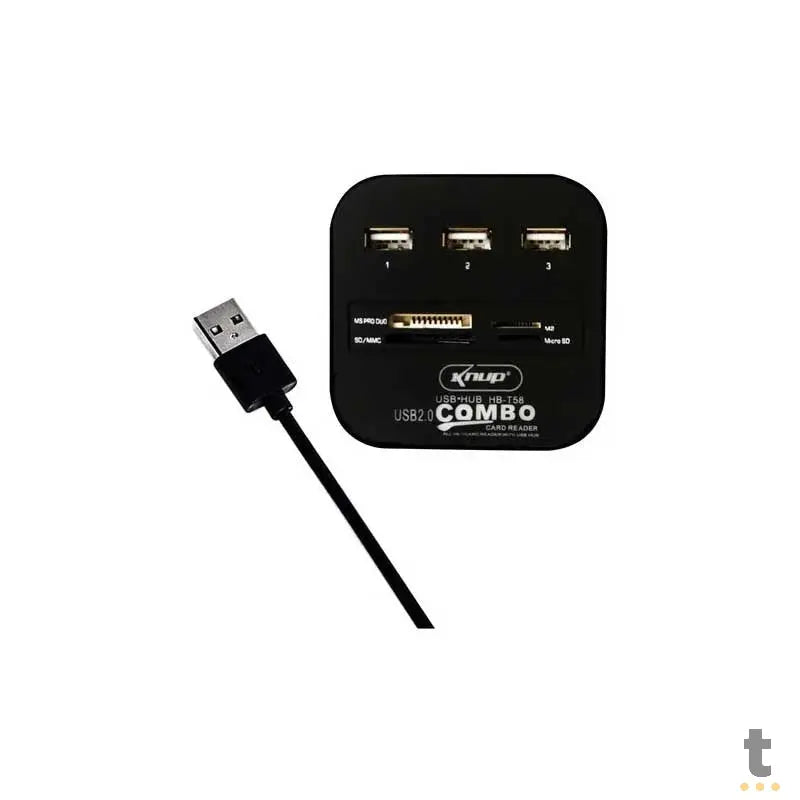 Adaptador Hub Usb 3 Portas + Leitor De Cartão De Memória Knup Hb-T58 Usb 2.0 Truedata