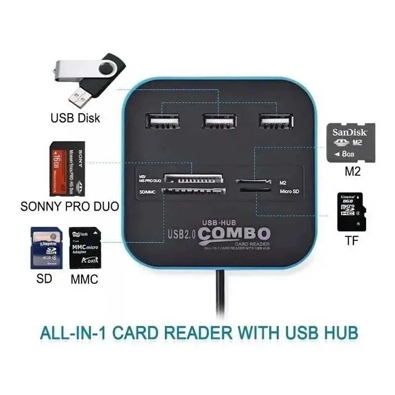 Adaptador Hub Usb 3 Portas + Leitor De Cartão De Memória Knup Hb-T58 Usb 2.0 Truedata