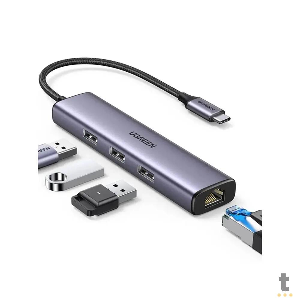 Adaptador Ugreen USB-C 3.1 para RJ45 Gigabit + USB CM475 Cinza Truedata