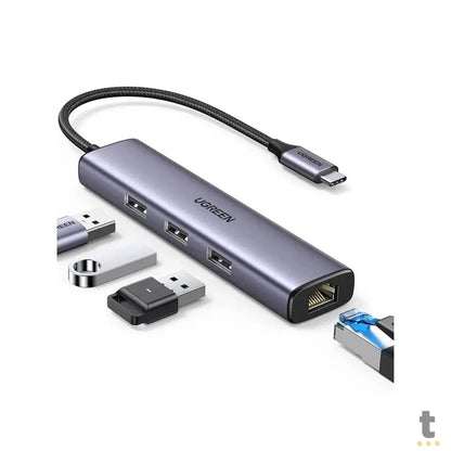 Adaptador Ugreen USB-C 3.1 para RJ45 Gigabit + USB CM475 Cinza Truedata